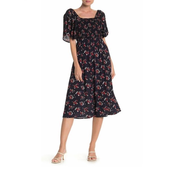 SUSINA Short Sleeve Smocked Midi Dress - Size Small, Navy Captain - Picture 1 of 2